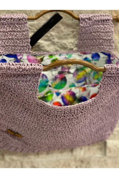 Gönülden Tasarım Hand Knitted Handle Inner Lined Design Paper Rope Hand Bag 36x38
