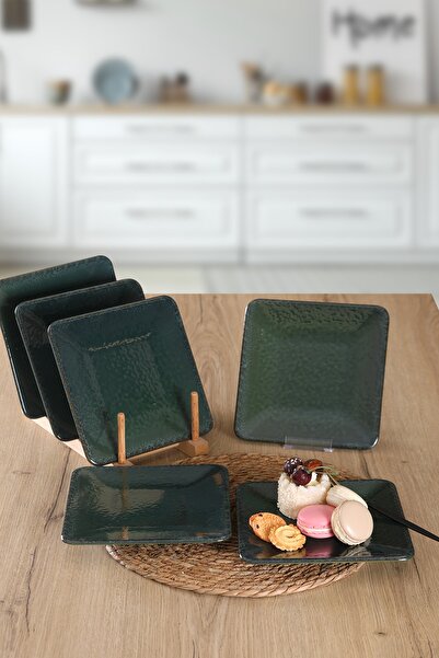 Keramika 6 Adet 20 Cm Reaktif Yeşil Pasta Tabağı