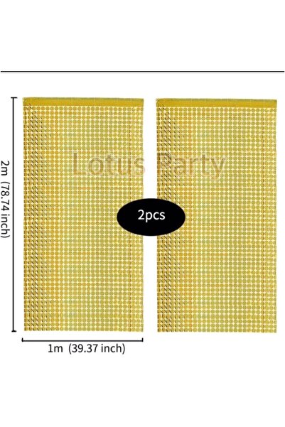 LOTUS PARTY Özel Ürün - Gold Renk Kare Desenli Arka Fon - Duvar Püskülü - Kap...