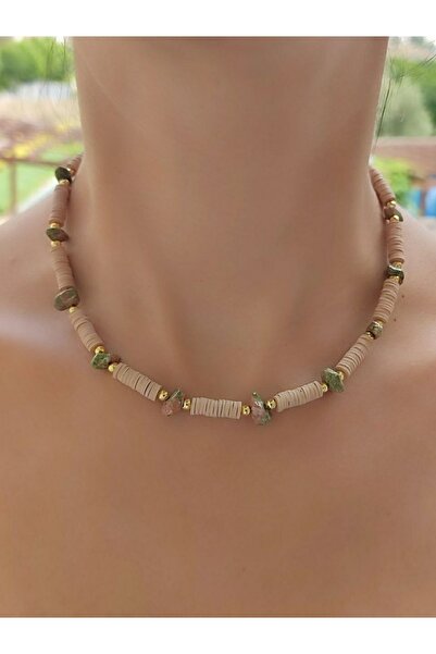 elinasaccessories Özel Tasarım El Yapımı Unakit Ve Fimo Boncuklu Kolye Doğal Taş Kolye Değerli Taş Kolye