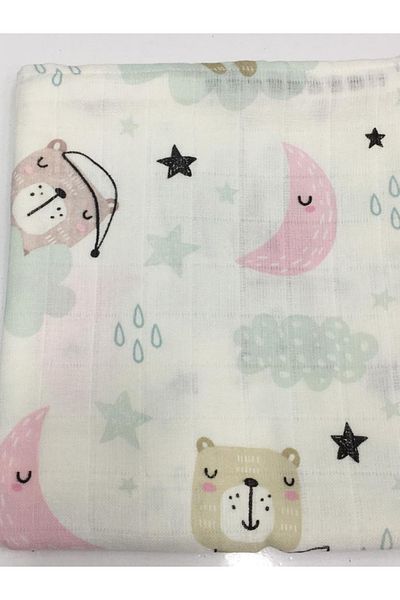 tuhafiyeci Muslin 100% Organic Cotton Fabric Cover Blanket 100x100cm+ Mouth Wipe