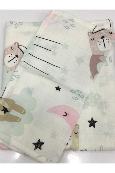 tuhafiyeci Muslin 100% Organic Cotton Fabric Cover Blanket 100x100cm+ Mouth Wipe