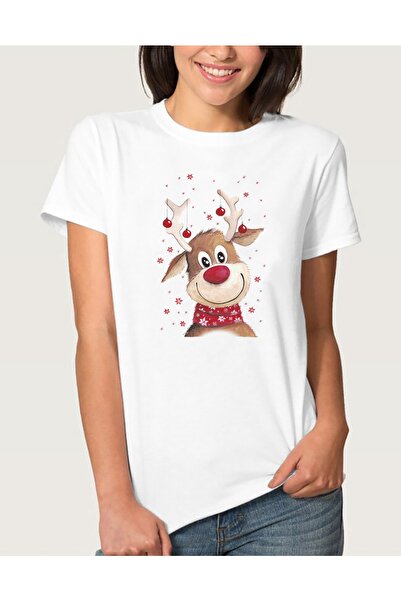 QIVI Акварельний різдвяний олень, жіночий білий футболка