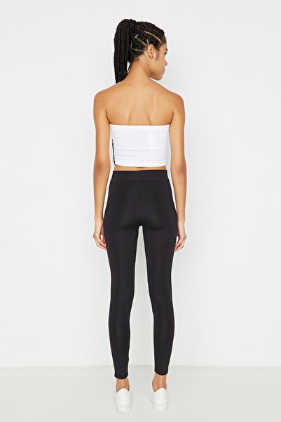 Trendyol Collection Černý tyl a proužky Detailní pletené sportovní legíny po celé délce TWOAW20TA0093