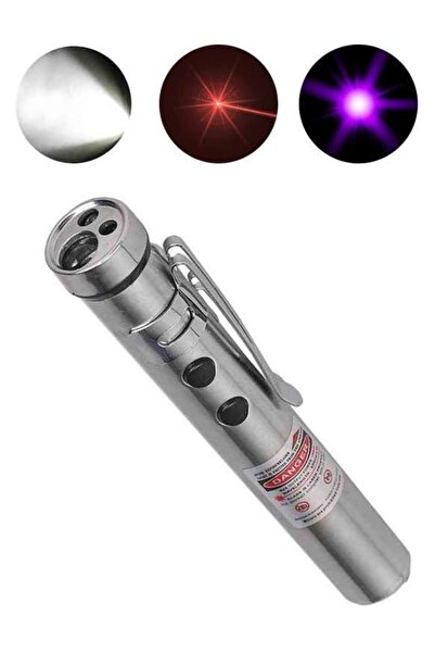 Kaizen Market Cep Boy Led Işık Fener + Ultraviyole Işık + Lazer Pointer (pil ...