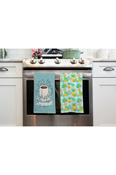 Erays Home طقم من قطعتين مطبوع عليه كوب منشفة يد للمطبخ ونمط الأناناس