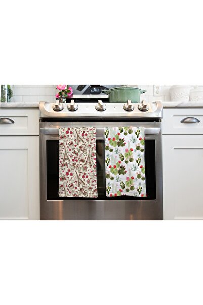 Genel Markalar Erayshome Mutfak Havlusu Paris Ve Kaktüs Desen Baskılı 2'li Set