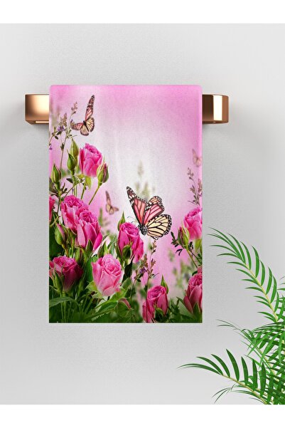Erays Home Πετσέτα χεριών με μοτίβο ροζ τριαντάφυλλου Erayshome