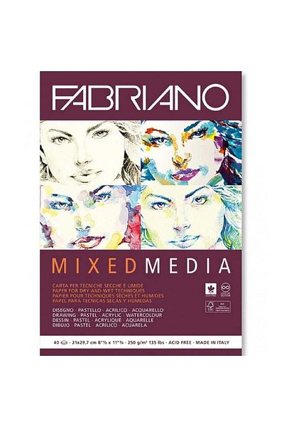 Fabriano Mixed Media White 250gr Multi-Purpose Picture Block 40 Pages A4 (21x29.7cm)