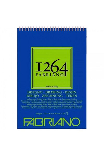 Fabriano 1264 Caiet cu spirală din hârtie de desen 180gr 50 coli A4 (21x29,7cm)