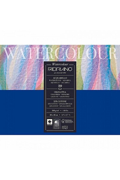 Fabriano Watercolour Cold Pressed 300grWater Color Block 20 Sheets - 36x48cm (4 Sided Adhesive)