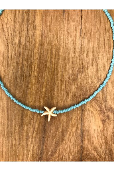 Stoneday White Colored Starfish Pendant Special Design Sand Bead Necklace