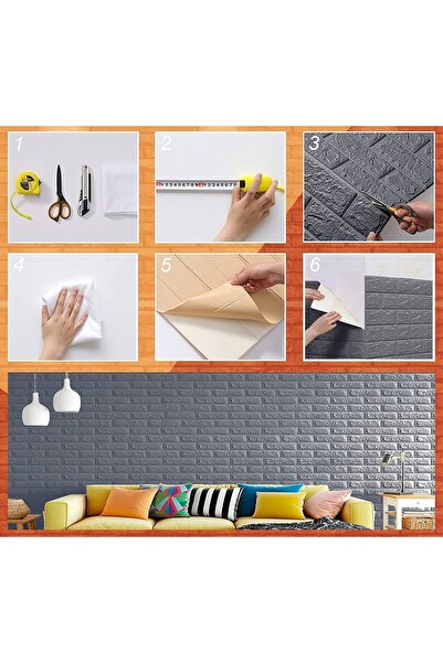 Renkli Duvarlar Arkası Yapışkanlı Açık Gri Tuğla Desen Duvar Kağıdı Panel 70x38cm
