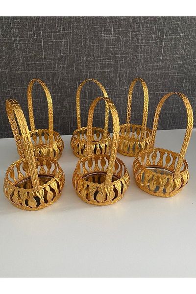 Home & Home Lux Gold Series Mirrored Motif Turkish Delight Bowl, Presentation, Treat Coffee, i.e. 6 Pieces.