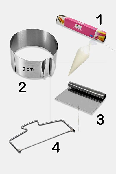 Dekamis Adjustable Cake Mold + Stainless Scraper + Cake Cutting Wire + 10 Cre...