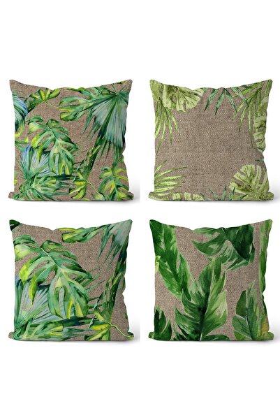 EVPANYA Husă de pernă cu design botanic, cu două fețe, din 4 piese