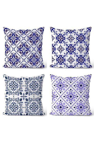 EVPANYA Tile Series 4 Față de pernă imprimată pe două fețe, 4 bucăți