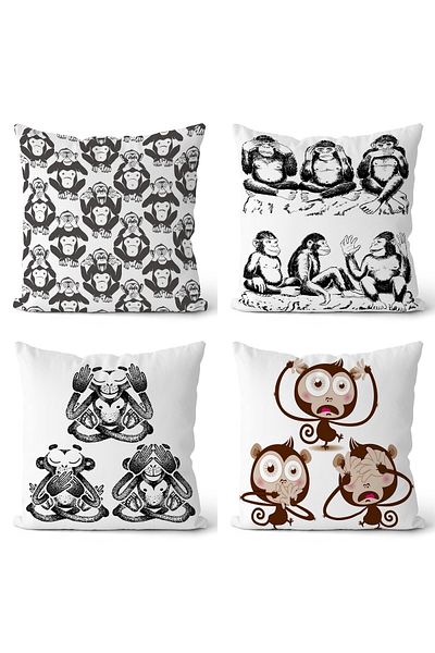 EVPANYA Three Monkeys 3 Față de pernă imprimată pe două fețe, 4 piese