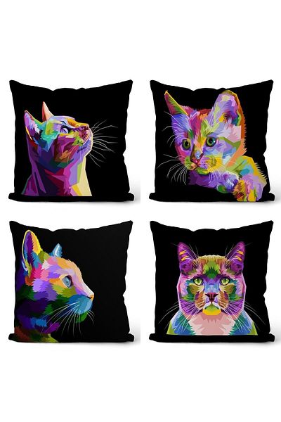 EVPANYA Desene de animale colorate 2 modele husă de pernă imprimată pe două fețe, 4 piese