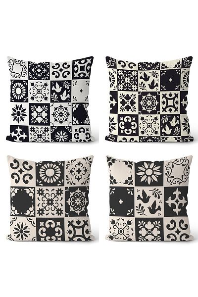 EVPANYA Husă de pernă cu design cu țiglă neagră, cu două fețe, 4 piese