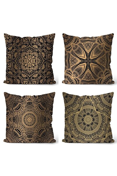 EVPANYA Чорна золота мандала з двостороннім принтом, набір з 4 чохлів для под...