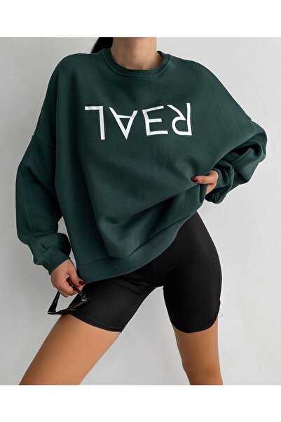 Benisengiydir Dámská zelená oversize mikina s výstřihem a výstřihem