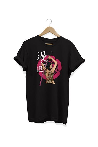 remonz Μπλουζάκι από βαμβακερό εμπριμέ Geisha Japanese Girl Katana