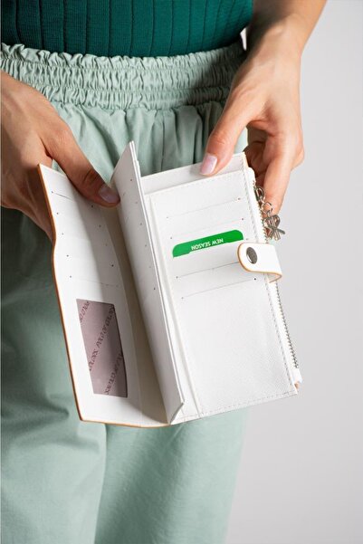 ImPolo Portofel de mână și buzunar pentru femei Solin White, dimensiune 10x18,5