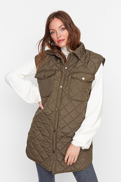 Trendyol Collection Khaki široký střih oversize prošívaná vesta TWOAW23YE00007