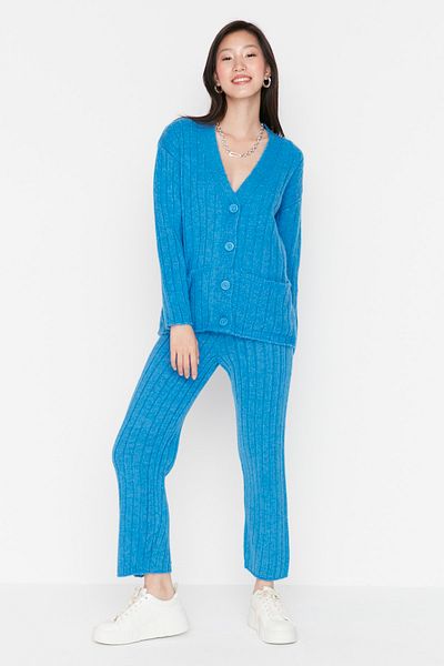 Trendyol Collection Kék, széles szabású, puha textúrájú kötöttáru felső és alsó készlet TWOAW22AU0128