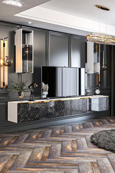 Givayo Mobilya Noyan Tv Ünitesi Duvara Monte-ayaklı Kullanım 240 Cm Beyaz Roy...