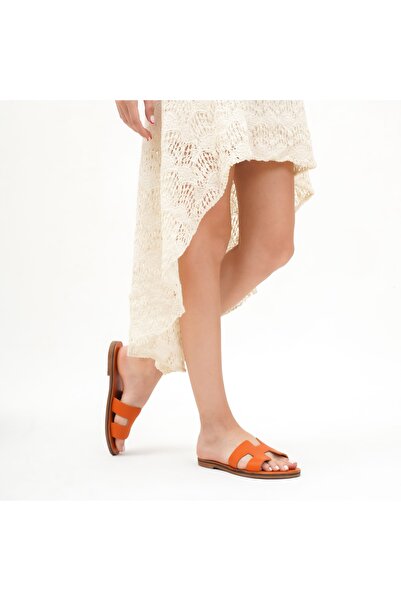 BodrumSandals Ручної роботи справжня шкіра жіночі тапочки Бодрум помаранчеві