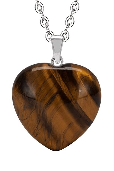 grs oyuncak Doğal Kahverengi Kalpli Model Kaplan Gözü Taşı Kolye