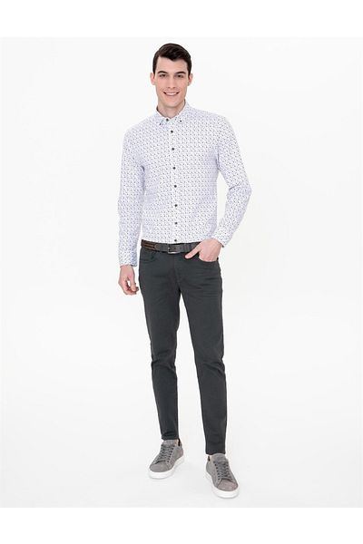 Pierre Cardin Ανδρικό πουκάμισο Khaki Slim Fit