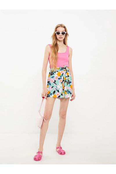 LC Waikiki Comfortable Patterned Viscose Women's Shorts with Elastic Waist