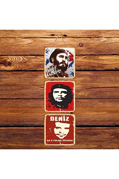 hazalshop Fidel Castro Che Guevara Sea Traveled Τριπλή ρετρό ξύλινη αφίσα