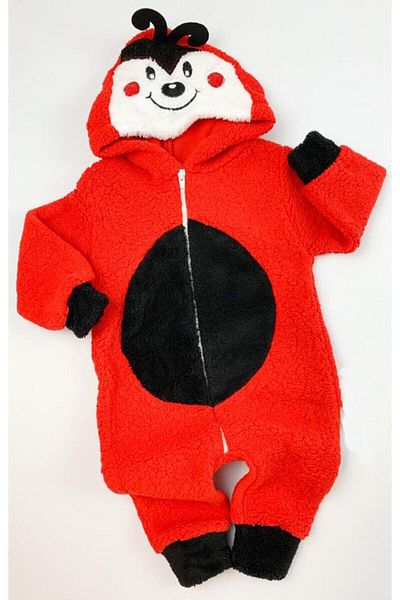 Nurcix Baby Girl Cotton Ladybug Patterned Welsoft Plush Jumpsuit
