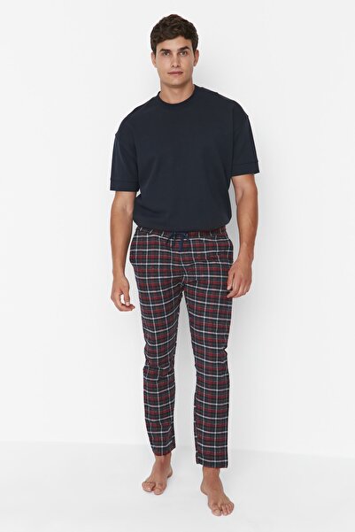 Trendyol Collection Unisex Navy Blue Claret Red Kostkované tkané pyžamové kalhoty - Tepláková souprava Regular Fit Tmnaw23Pj00014