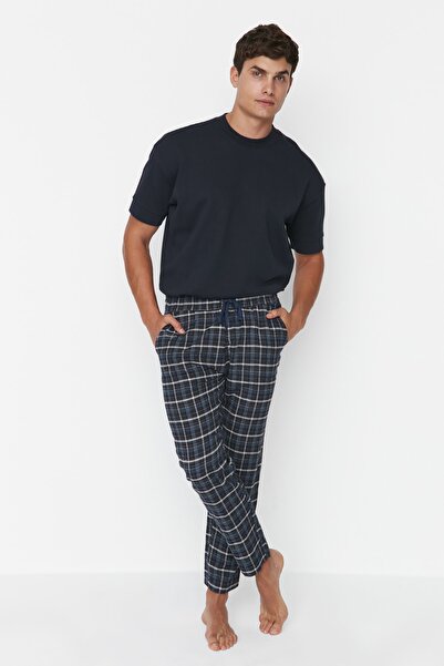 Trendyol Collection Unisex námořnická modrá Indigo kostkované tkané pyžamové spodky - Regular Fit Tmnaw23Pj00014