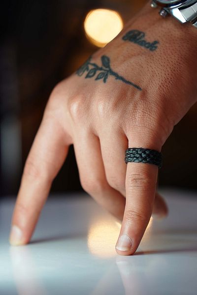 The Collection Spanish Straw Weave Model Adjustable Black Ring