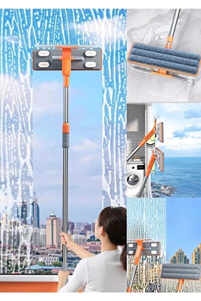 AYLA STAND Mikrofiber Cam Silme Aparatı + Yedek Bez Sağlam Teleskopik Sopa