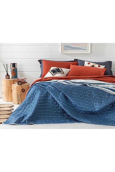 English Home Двустранно кувертюрно покривало с точки и райета - 200x220 см, синьо, двойно