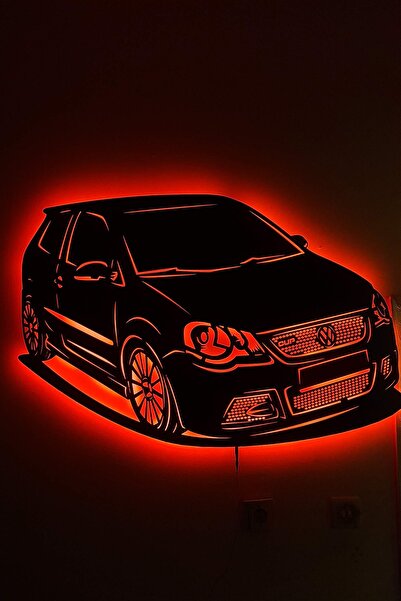 Bifikir Tasarım Volkswagen Polo Cup Led Işıklı Ahşap, Mdf Duvar Süsü, Duvar Dekor Tablo Aksesuar