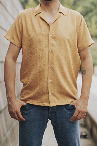 bombe Erkek Gömlek Kısa Kollu Ayrobin Hardal