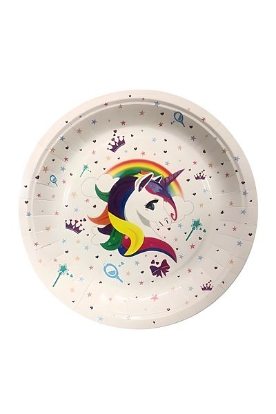 DÜVENCİ TİCARET Unicorn 8-Piece Cardboard Plate Set