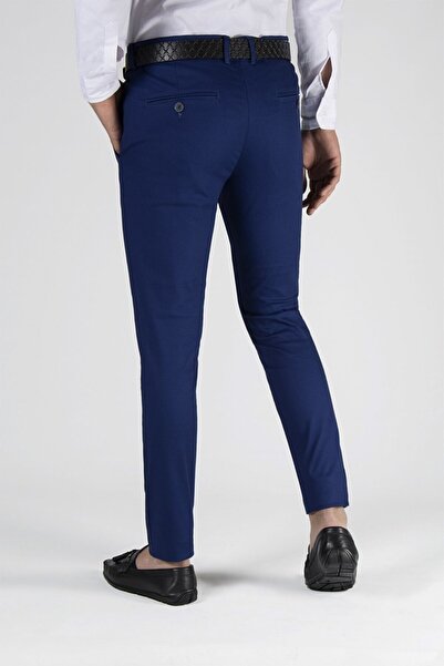 Terapi Men Erkek Mavi Slim Fit Petekli Italyan Dar Kesim Keten Pantolon
