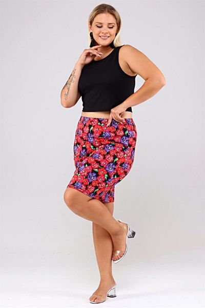 Seamoda Floral Patterned Knitted Skirt Red