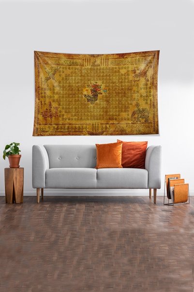 linazaitun Yellow Dragon Patterned Stain Resistant Velvet Fabric Wall Cloth W...