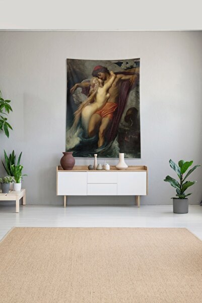 linazaitun Çok Renkli Mitolojik Desen Leke Tutmaz Kadife Kumaş Duvar Örtüsü D...