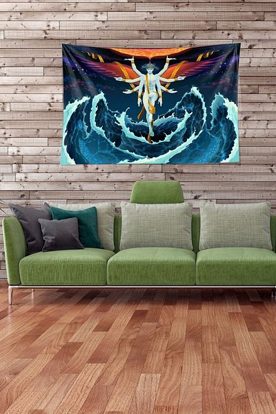 on the clouds Buddha Patterned Velvet Tapestry - Multicolored and Stain Resistant Duar Carpet